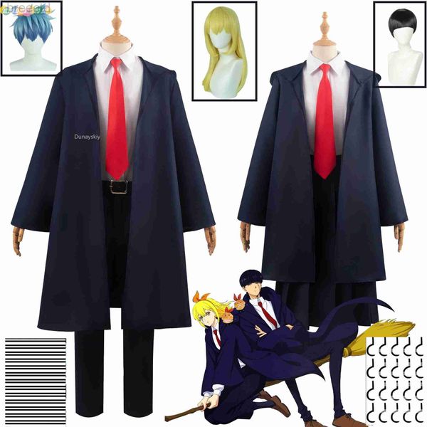 Anime -Kostüme Anime Mashle Magic and Muscles Cosplay Kostüm Mash Lance Zitronenpunkt Finn Easton Magic Academy Uniformen Blau Robe Cloak Cape Perücken 240411