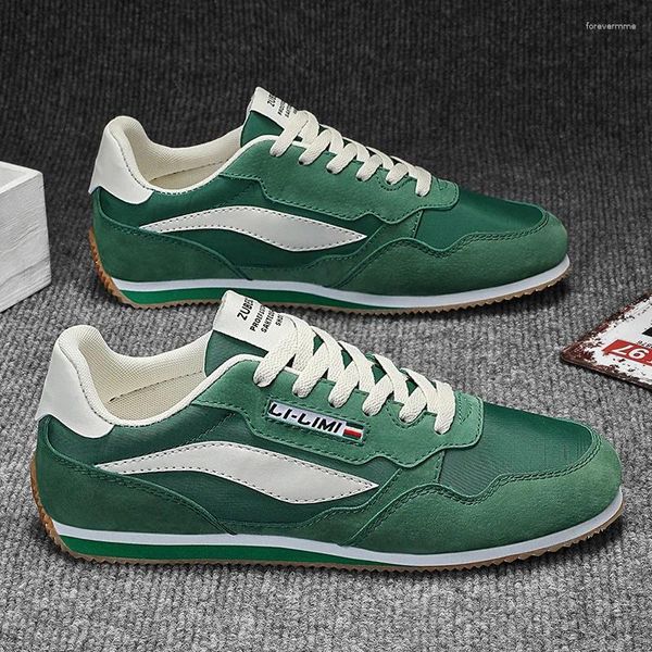 Sapatos casuais moda retro verde homens respiráveis tênis planos de topo baixo Hip Hop Trendy treinadores masculinos esportes leves leves