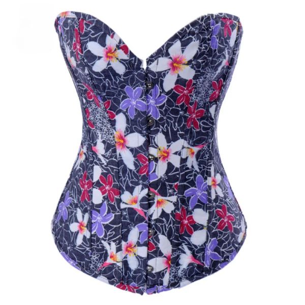 Mulheres gostosas sexy corselet coreset floral vintage azul espartilho e bustiers push up body shaper lenceria ropa gotica mujer