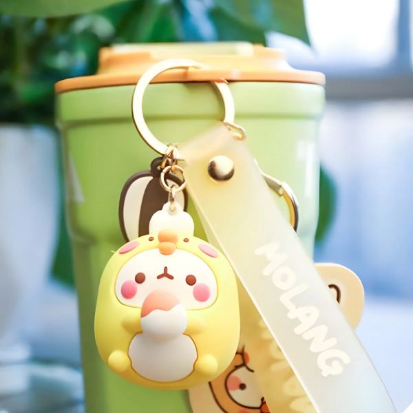 Molang Animal Zoo Series Figurine Dolls Keychain Kawaii Cute Panda Cat Rabbit Model Base Keyring Toys Girl Kid Gift