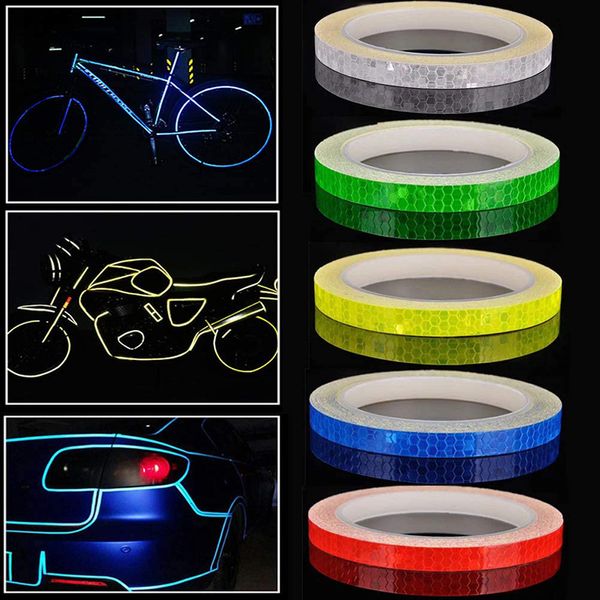 8m reflektierende Bänder Fahrradfahrräder reflektierende Aufkleber fluoreszierende Warnaufkleber Rollen für MTB Road Bike Motorrad -Dekaorationen