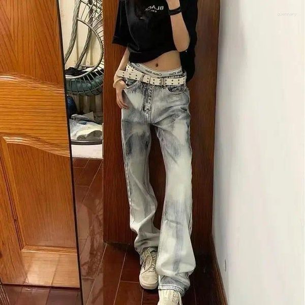 Jeans femminile americano street wash tie tintura tintura dritta gamba fidanzata fidanzata per donne in cinese pantalon vintage mujer