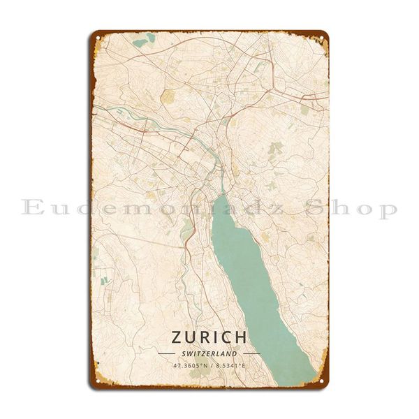 Zurique Switzerland Metal Sign Poster Party Design Crie Wall Cave Designs Poster de sinal de lata