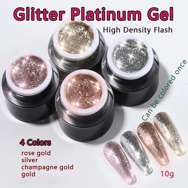 Vendeeni 4 Coloret Gold prata de alta densidade de alta densidade em pó fino gel de unha UV LED GLITTER PLATINUM PINTURA DE MANICURE 240410