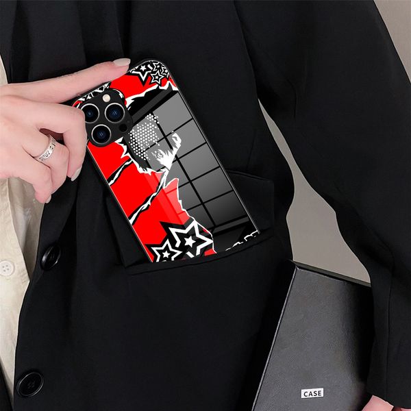 Persona 5 Telefonhülle für iPhone 14 13 12 11 xs x 8 7 6 plus Mini Pro Max SE 2022 Schwarzer PC TPU Glass Telefonabdeckung