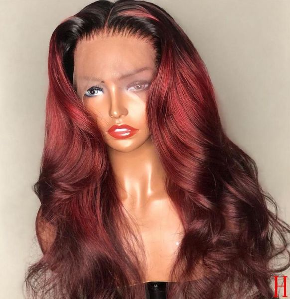 2020 Burgundy Human Hair Wig Wave Body Wace Red Lace Front Hair parrucche per capelli neri 180 Densità Densità 13x6 Wigs in pizzo8008143