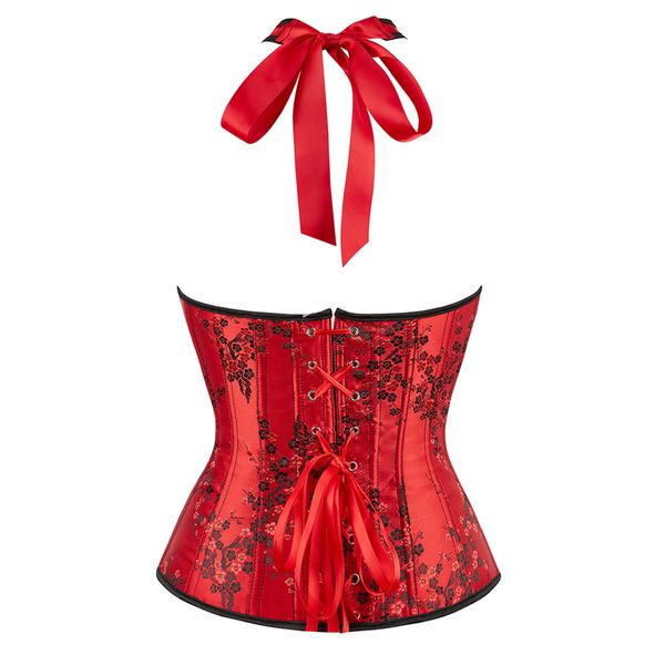 Cinta Halter Bustier Top Top Topt Cinet Plus Size da ricamo a fiore in costume Burlesque Overbust Burlesque Sexy Lingerie Women Red Black