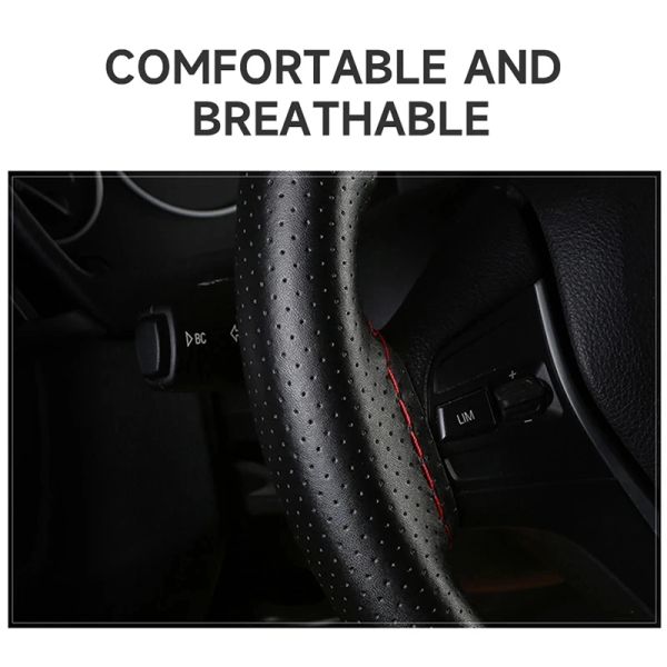 Tampa genuína de volante de couro de couro com threads de agulhas 37-38 cm de diâmetro DIY Braid Cowhide Wheel Protector