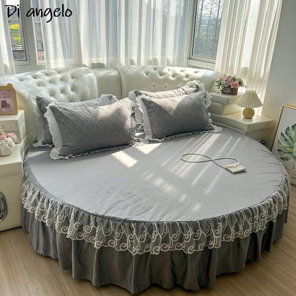 Lençóis redondos de cor de cor cinza de cor sólida Salia de cama de cama macia / confortável / respirável Frenha de lençol da cama de colaboração Tamanho personalizado# /