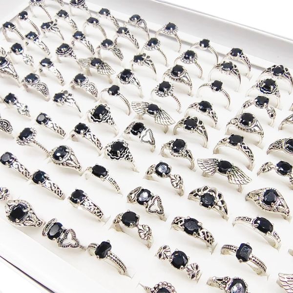 20pcs/50pcs/lote atacado bohemia vintage color prateado anéis para mulheres acrílico preto jóia de festa de anel de asa de asa