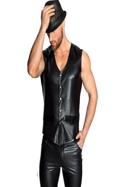 GOTHIC COOT WETLOOK Top Top Men Wwellcoat Sexy Punk in pelle Punk in pelle single vneck men039s abbigliamento club maschi maglietta bl6870440