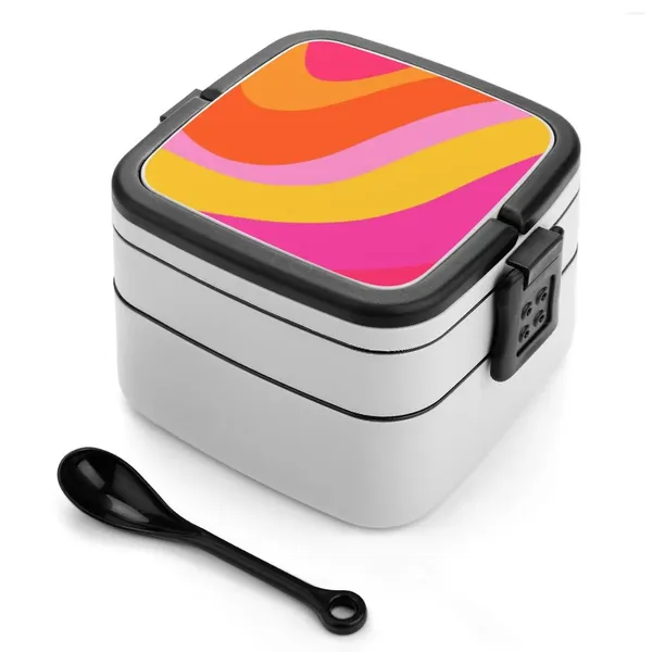 Drohbrüster Retro 70S Pink und Orange Wirbel Bento Box Lunchthermalbehälter 2 Schicht gesunder funky Groovy