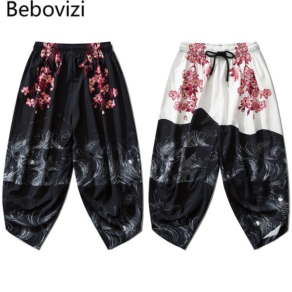 UOMINI ABBIGLIAMI ASIAN CAMIO PANT CHUAd Casualmente Kimono tradizionale pantaloni stampati di Sakura Pantaloni per pantaloni corti in stile Giappone sciolto