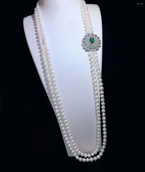 CHOKER 75-80 cm 7-8 mm White Acqua d'acqua dolce Micro Inlay Zircon Fiori Accessori Collana