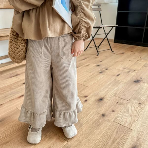 Hose Koreanische Kinder Mädchen Flare Hosen Vintage Cord -Rippen Kinder mit Weitbein Hosen Herbst Winter warme Babyhosen Kleidung 16 Jahre
