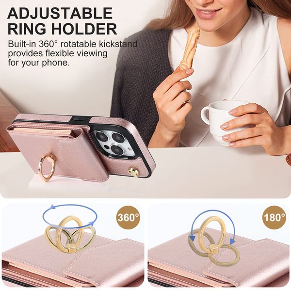 Ring CrossBody Case per iPhone 15 14 13 12 11 Pro XS Max Xr X 7 8 Plus RFID Blocking Organo Porta della scheda Copertina in pelle