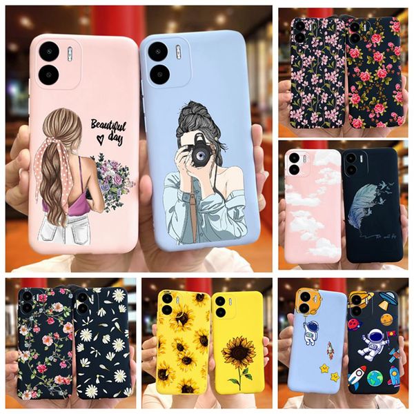 Para Xiaomi Redmi A1 Case Redmi A1 Plus Bonge Girl Flow Flower Phone Case para Redmia1 A 1 A1+ Candy Color Silcone Back Cover