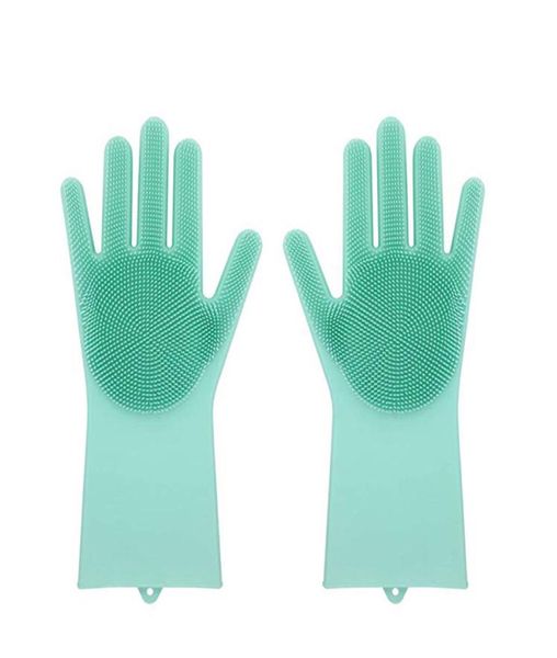 Luvas de silicone com escova de segurança reutilizável Silicone Washing Glove Luvas resistentes a calor Ferramenta de limpeza de cozinha HHAA614 28 N27305007