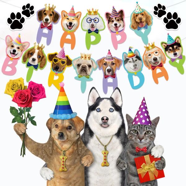 Köpek Kek Topper Banner Bayraklar Mutlu Yıllar Hawaii Cupcake Toppers Baby Duş Çocuk Çocuk Boy Partisi Diy Pişirme Mariage Dekorasyon