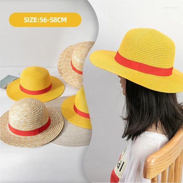 Boinas 2024 Luffy Straw Hat Anime Cartoon Cosplay Caps Acessórios Verão Sun Sunshade Chapéus de pai-filho para homens