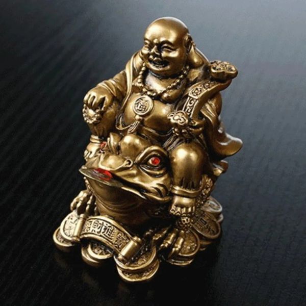 Lucky Feng Shui Maitreya Buddha Statue Toad Figur Geld Vermögen Vermögen Chinesische Goldene Frosch Home Office Tabletop Dekoration