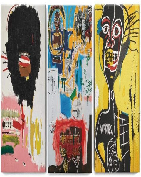 Dipinti 3 pannelli tela jean Michel basquiat cera per lapint cantieri per decorazioni murali8576682