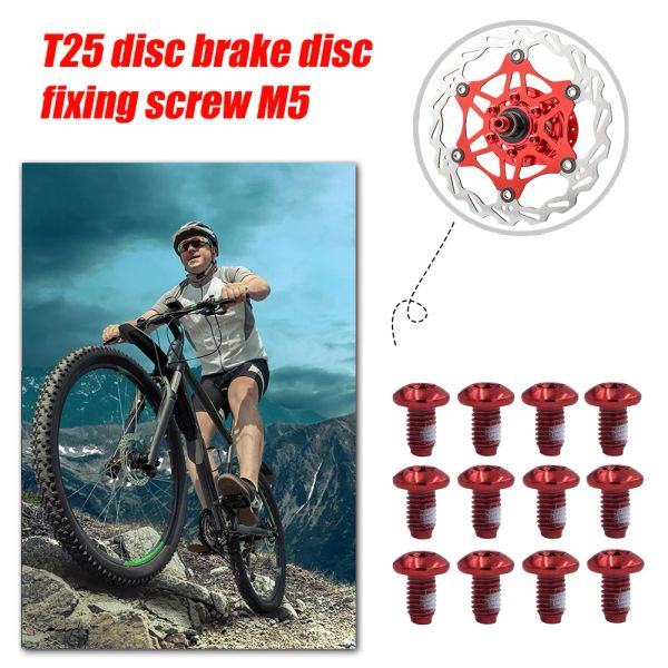 12шт MTB Bike Bike без скольжения Disc Vint T25 Bicycle M5x9mm Дисковой ротор болты T25 Торкс Винты