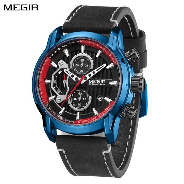 Armbanduhren Megir Mode Männer Sport Uhr Chronograph Luxus Quarzuhr Leder Casual Armbanduhren Armee Militär Uhr Reloj Hombre