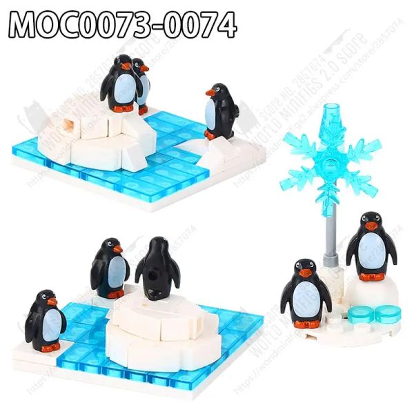 Серия ферм MOC Penguin Glacier Снежного снежинки блокирует сцены Ice World сцены животные собирают образовательные игрушки для детских подарков