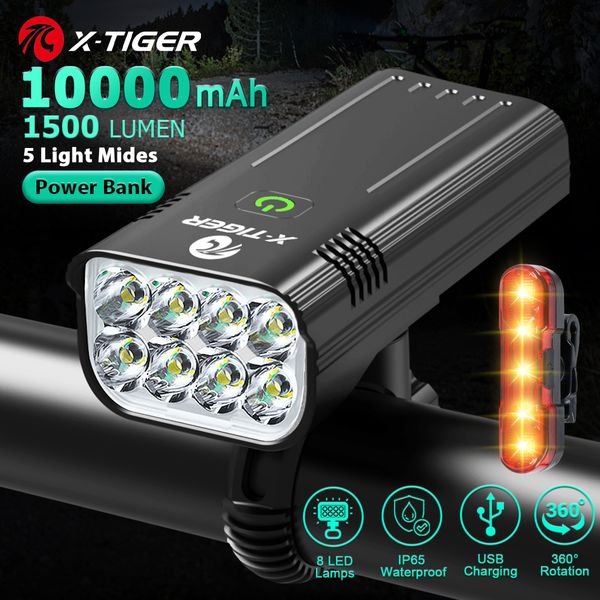 X-Tiger 8LED Bike Light USB wiederaufladbare 10000-mAh-Batterie-LED-Fahrradlicht-Scheinwerfer MTB IPX6 wasserdichte Taschenlampe Frontlampe