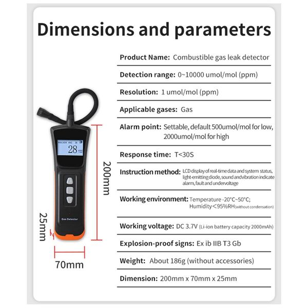 1 peça Testador de vazamento de detector de gás de alarme automático para gás metano, gás natural, gás de petróleo liquefeito, plugue de gás combustível nos EUA