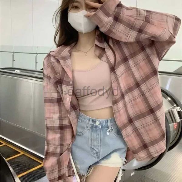 Damenblusen Hemden Damen kar Plaid Bluse Langarmt Check Hemd Grüne rosa Tops weibliche grundlegende billige Frauen koreanische Modekritiken viele Kleider 240411