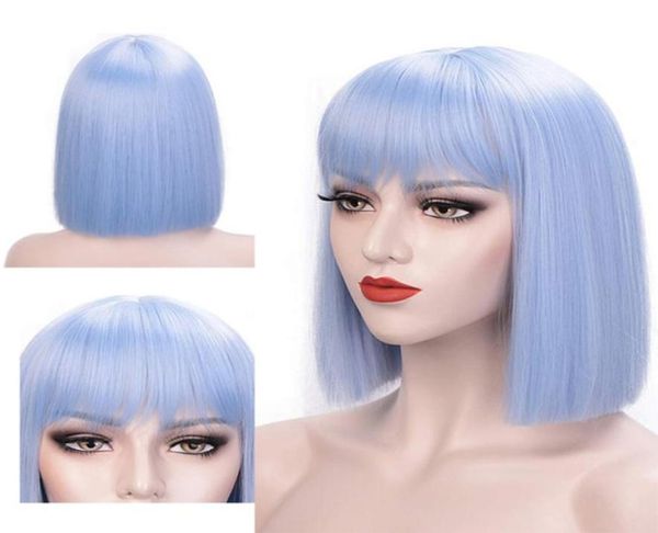 Dilys sintetici Short Bob parrucche con bangs Womens Lunghezza parrucche ricci Wavy Sintetico Wig Wig Pastel Wig Wig per Women7860010