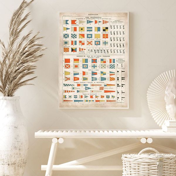 Vintage Sailor Sailing Art Print Code International Náutico Flags Arte da parede Arte da tela Poster Marine Pictures para decoração da sala