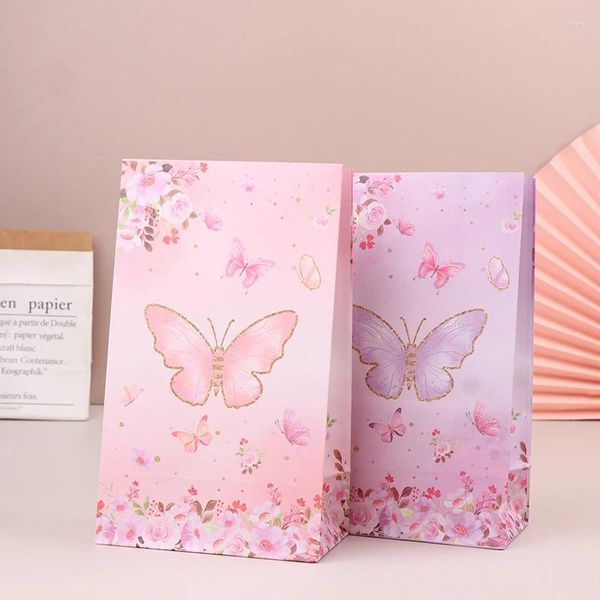 Geschenkverpackung 10pcs Schmetterling Themenbeutel Papier Süßigkeiten Verpackungstasche Mädchen Geburtstag Hochzeitsfeier Babypartyzubehör Vorräte