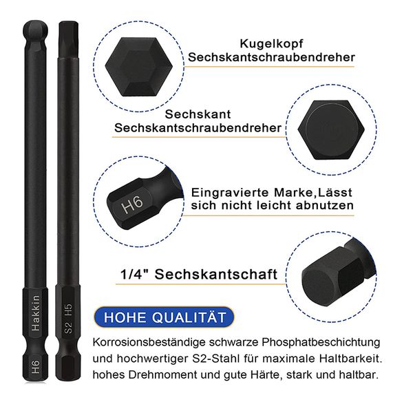 10pcs Hex Head Allen Wrach Bohrbits + 9pcs Kugel End Sechskantschraubendreher 1/4 Zoll Sechskant Shank 100 -mm -Schraubendreher -Set