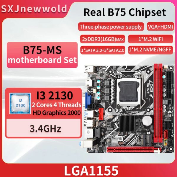 Anakartlar SZMZ B75MS I3 2130 Oyun Plasa MAE Kiti Anakart LGA1155 SSD 1TB USB 3.0 Gabinete Gamer SSD NVME M2 PC GAMER PLACA MAE