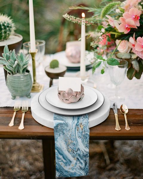 Marble azul e dourado abstrato mesa guardanapos define o jantar lenço de toalhas guardanapos de pano para banquete de festa de casamento