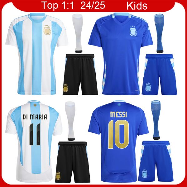 Argentinas Fußballtrikots Kinder Fußball Kits 2024 Argentinien Home Away Boys Football Jersey Kit 24 25 di Maria Dybala de Paul Fußball -Hemd Full Set MAillot Camiseta