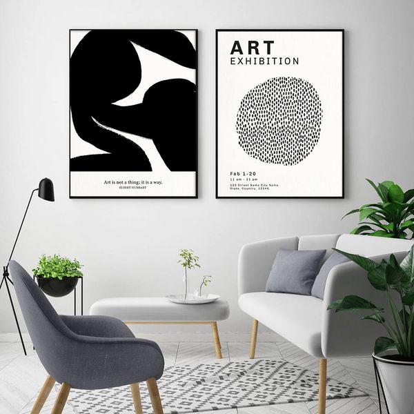 Poster astratto moderno Abstract Black White Tela Painting Linea disegno arte Stampa immagine muro minimalista per decorazioni per la casa del soggiorno