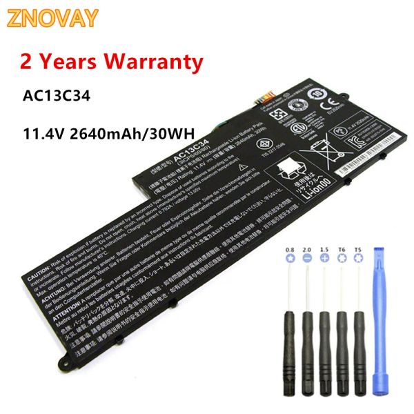 Baterias Znovay 11.4V 2640MAH/30WH AC13C34 Bateria de laptop para Acer Aspire V5122p V5132 E3111 E3112 ES1111M MS237 KT.00303.005