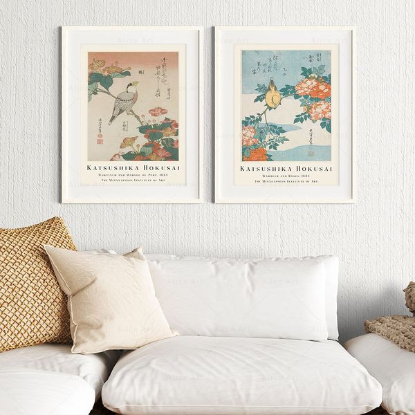 Artista japonês Katsushika Hokusai Poster vintage Flowers Birds Art Posters Classic Canvas Pinturas de Wall Art Decoração de casa Presente