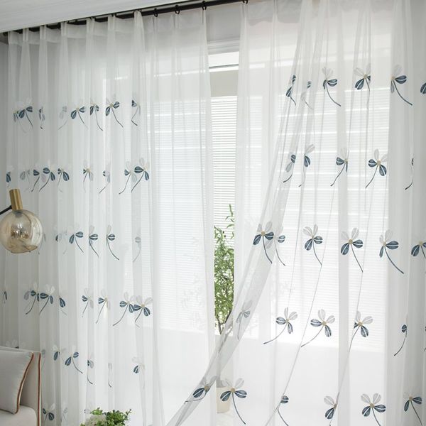 Blatt besticktes bloße Panel Langes Fenster zerquetscht Gaze Raum Vorhang Voile Tüll Fenster Drapery Stange Tasche für Wohnzimmer Terrasse