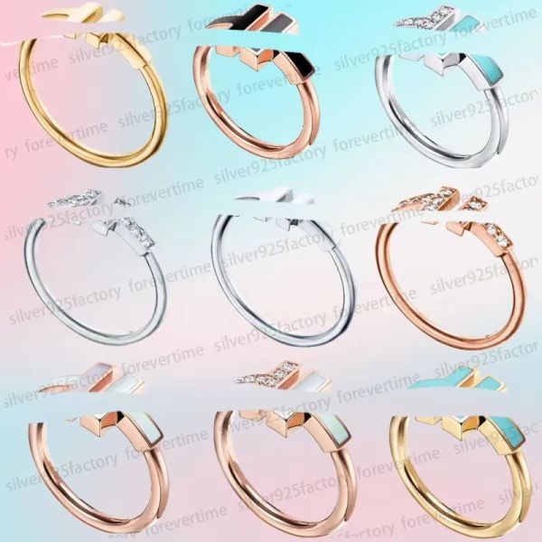 925 Silver Double Letter T Ring Designer Anello nuziale Gioielli di lusso Classico Fritillaria Pearl Fritillaria CZ Rose Gold Engagement Festival Originale Pack