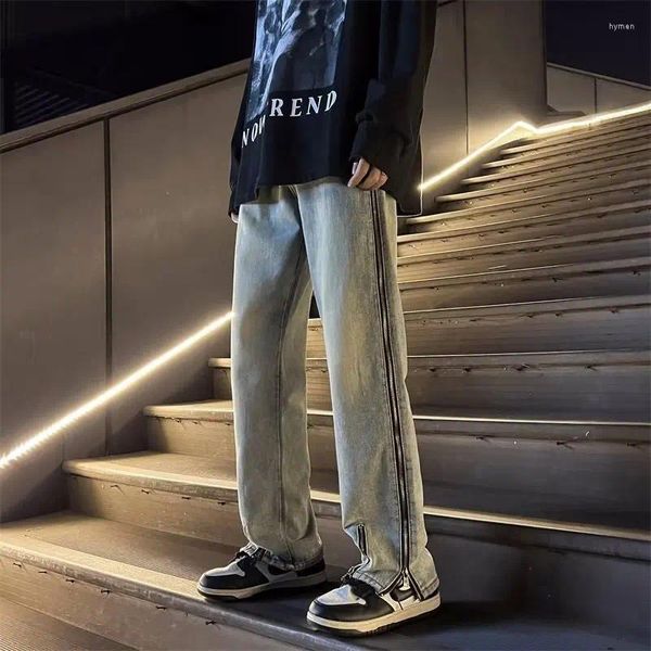 Jeans maschile in stile americano Personalità coreana pantaloni a largo dritta 2024 Fashion Autunno inverno vintage maschio pantaloni B289