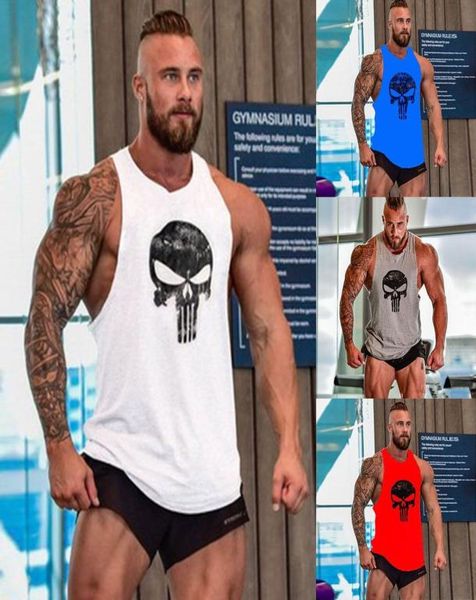 Men Ginásse com a camisa sem mangas da ginástica esportiva de fitness colorido de tanque de tanques de tanque de tanque de algodão Sning Skull Men039s Tshirt9385969