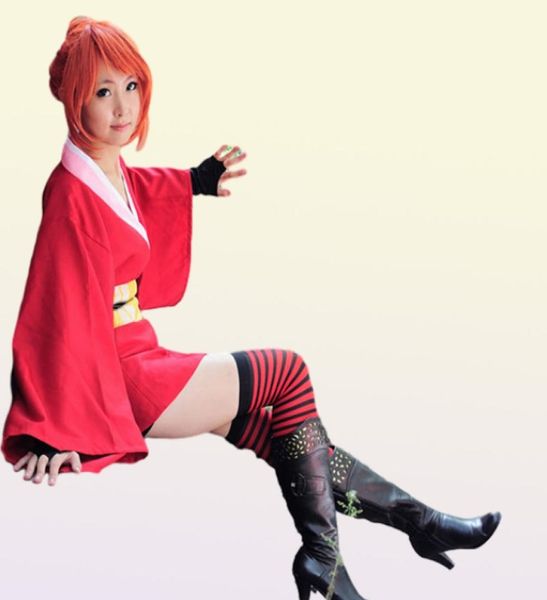 Halloween Japan Anime Frauen Gintama Kagura Cosplay Kostüm Kimono Kleid Uniform Umhang Volles Set Asien Größe 1301552