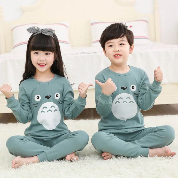 Pantaloni per bambini Pamas ragazzi totoro cotone vestiti pantaloni set da abbigliamento da sonno di cartone animato per bambini pamas per ragazze per bambini outfit bambino pigiama