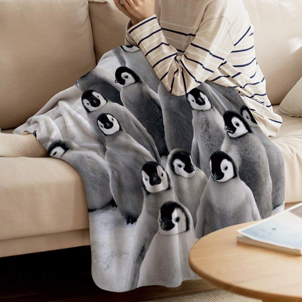 Lanciare coperta calda sfocata peluche coperta coperta in flanella coperta carine pinguins divertimento arte lancio leggero lancio per divano