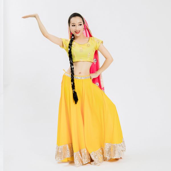 Indischer Tanzrock für Frauen Erwachsener Größe großer Swing Multicoly Rock Bauch Tanz Bollywood Tanzbühne Performance Kleidung DQL6630